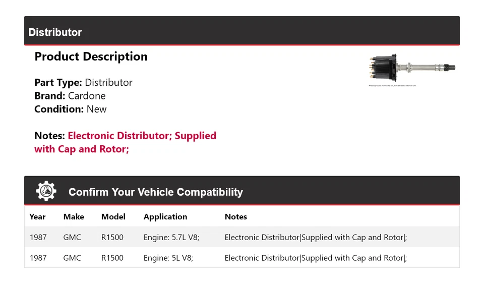 Tarjeta de distribuidor para GMC R1500 1987 Foto 2 de 4