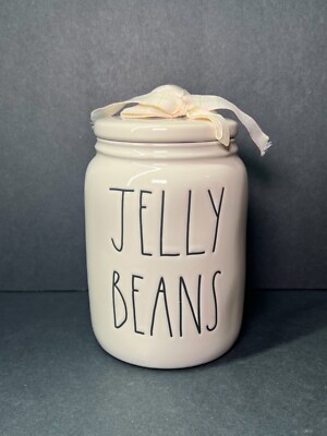 Rae Dunn ''Jelly Beans'' Cream Colored Ceramic Canister Decor