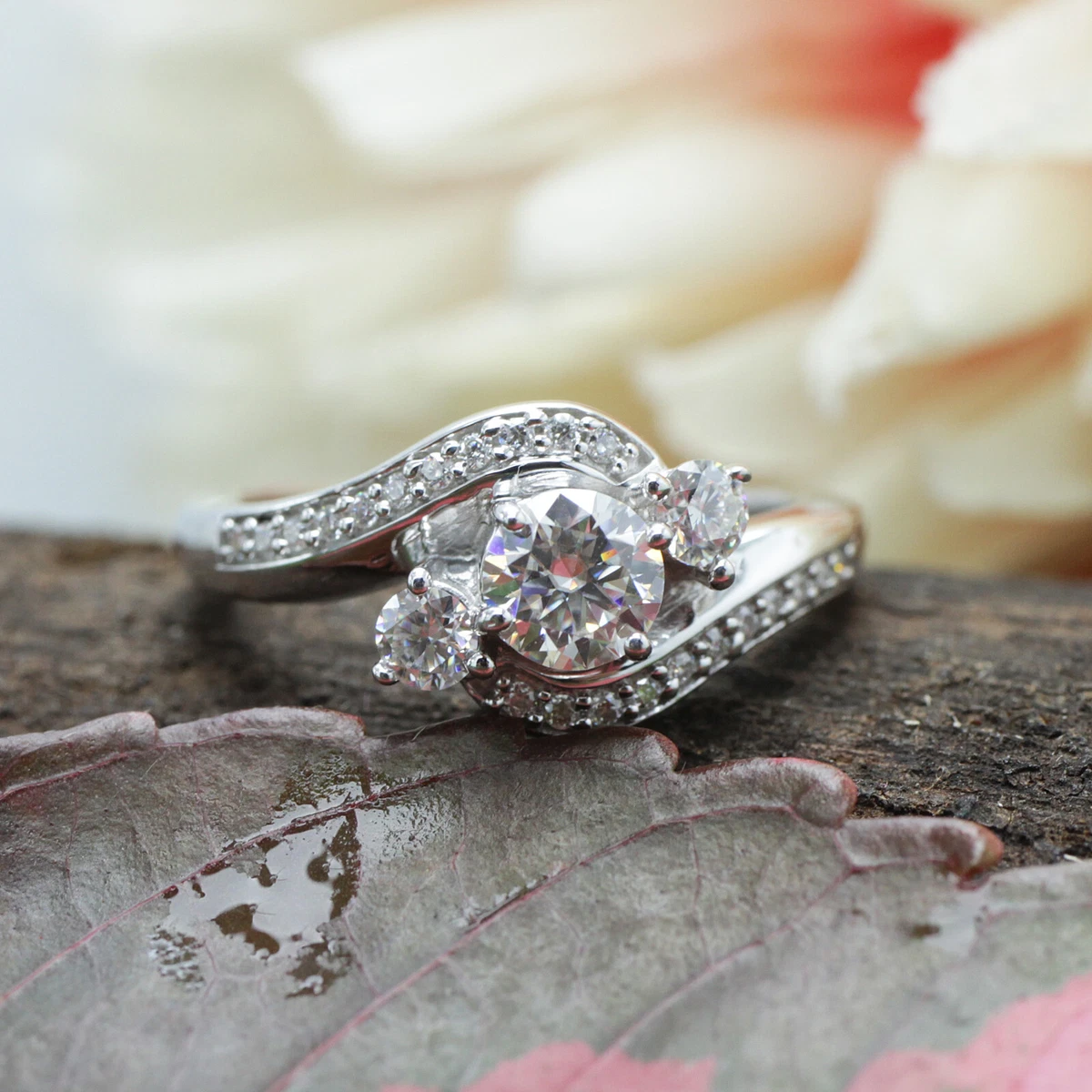 5 6ct Round Cut Moissanite Twist Engagement Ring in 14K White Gold Plated