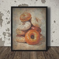 Vintage BAGEL Wall Art, Retro Diner Bread Poster, Jewish Bakery Kitchen Decor