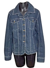 Sweet Lily Jacket Denim Size L Button Up Dark Wash Front Pockets