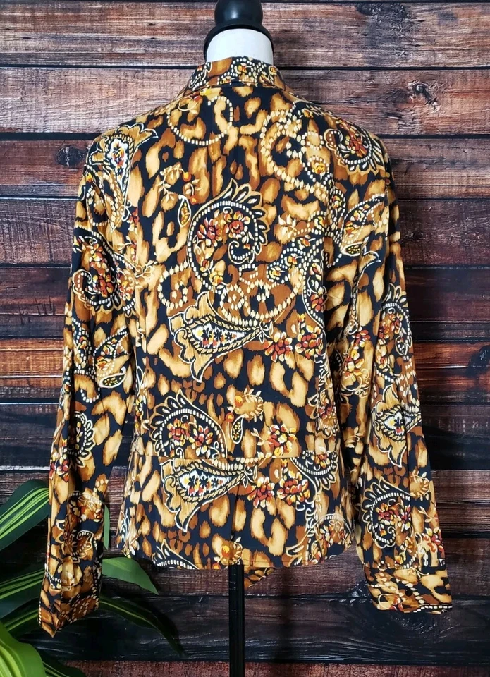 Jones New York Signature Blouse Size XL Button Up Tie Front Top Cotton Boho - Image 4 of 4