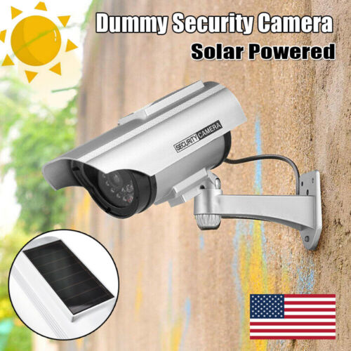 Solar Powered Dummy Security Camera Fake LED Flashing Light CCTV Waterproof