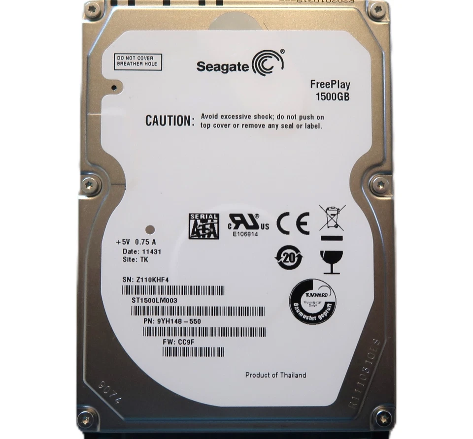 Seagate ST1500LM003 9YH148-550 CC9F (Z110) TK Thailand 2.5" 1.5TB Sata HDD 2011 - Image 2 of 4