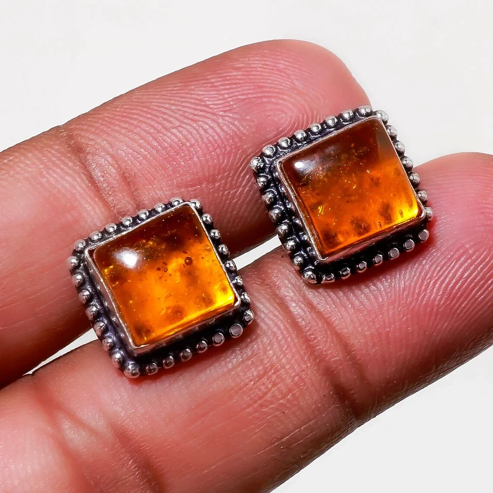 Gemelos de plata de ley 925 con piedras preciosas de ámbar báltico regalo especial para hombre Foto 4 de 4