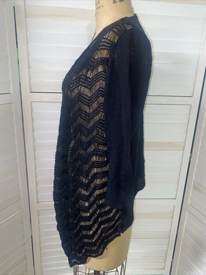 Cárdigan Peter Nygard Frente Abierto Envolvente Medio Negro Envoltura Algodón Lino X-Grande Foto 4 de 4