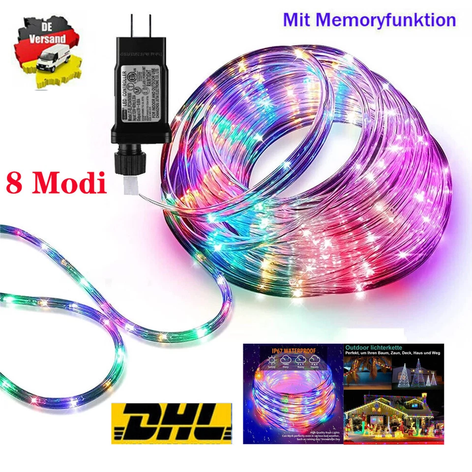 30m LED Lichtschlauch Lichterschlauch IP65 Garten Außen Partydeko Strombetrieben