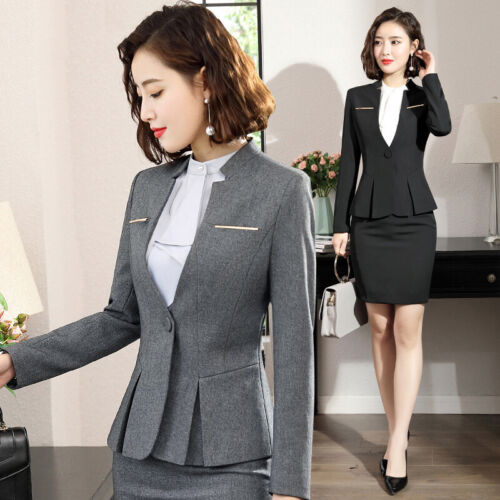 2PC Women Formal Business Suits Blazer and Skirt Career Office Uniforms Slim - Picture 1 of 16