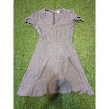 J.Crew Chambray Dress V-Neck Tie Sleeve Ruffle Hem Casual Blue Size 0 (Read)