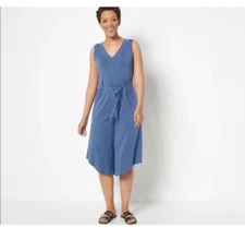 AnyBody Regular Cozy Knit Luxe V-neck Gaucho Jumpsuit Size S Blue NEW