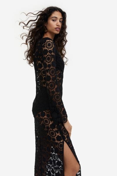 Amazing H&M Limited Edition Black Maxi Crochet-look Lace Slit Dress sz S !!  | eBay