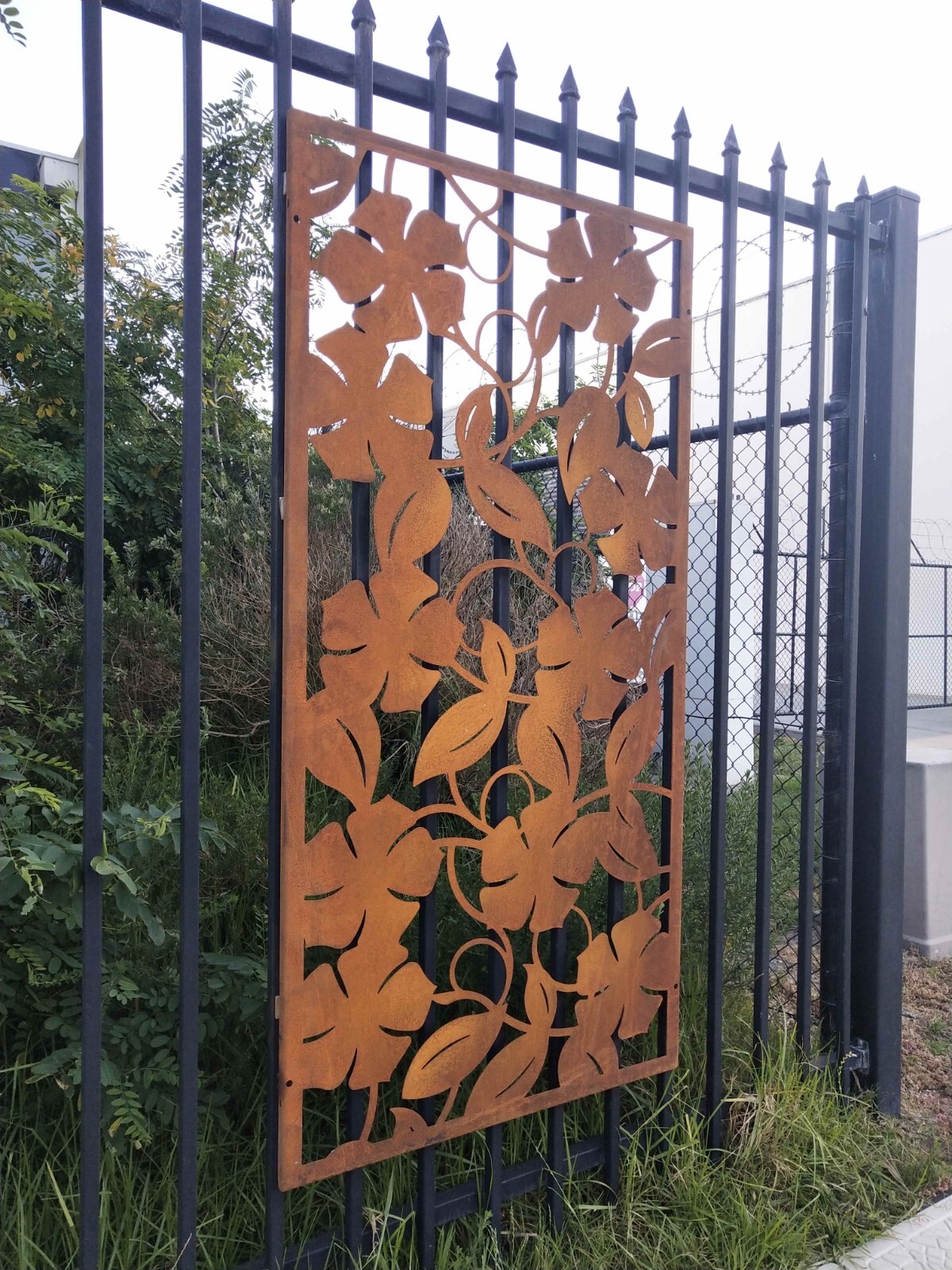 Corten style laser cut rust screenflower laser cut wall screengarden