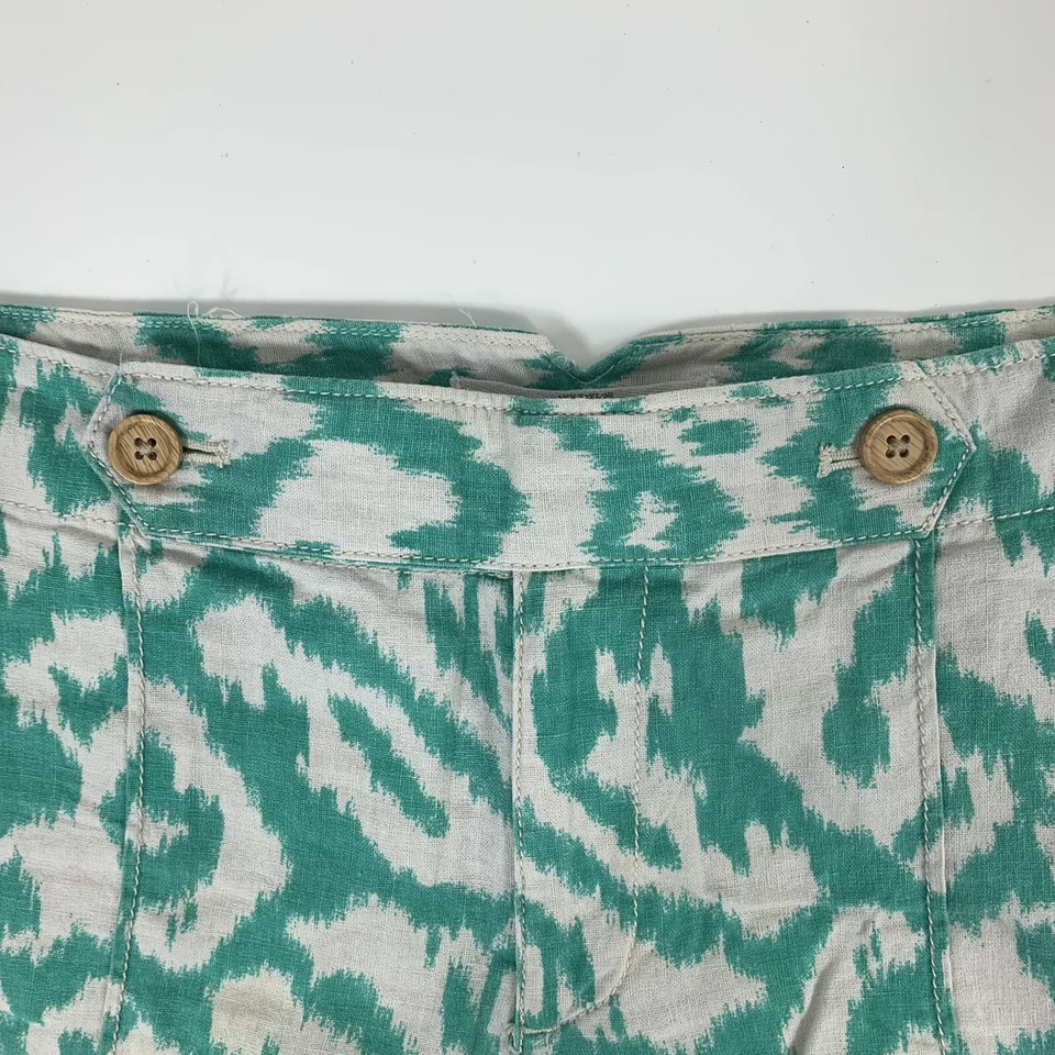 Pantalones Cortos Ann Taylor Loft Talla 6 Verde Azulado Blanco Mezcla de Lino Pantalones Calientes Tiro Medio Foto 3 de 4