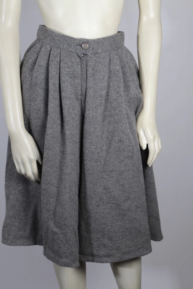 Falda Pantalones Cortos Sartenes Vintage Lana Clio Gris Plisada Hasta la Rodilla Pierna Ancha Talla S Foto 2 de 4