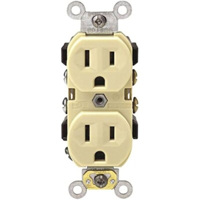 10-Pack Leviton BR15-IMP 2-Pole 3-Wire Grounding Backwire Duplex Outlet - Ivory