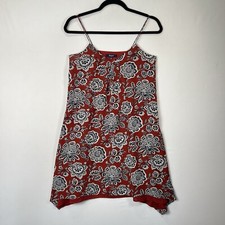 Madewell Silk Slip Dress Red Blue Floral Print Thin Straps Womens XS