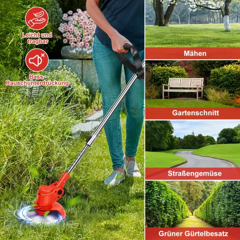 Elektro Akku Rasentrimmer mit 2 Akku und Ladegerät Freischneider Motorsense Rot - Bild 3 von 4