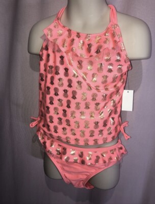 New with Tags Real Love Infant 2 PC Size 24M Pink Gold Pineapple Swimsuit Bikini