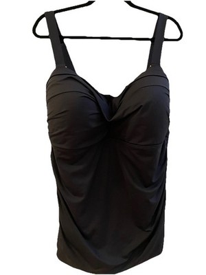 Anne Cole Twist Front Ruched Tankini Top 24W Black Swimwear Slimming Supportive