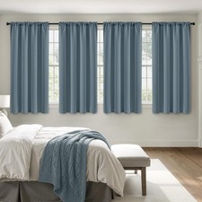 Blackout Curtains 4 Panels Sets Grey Blue 63 Inch Length, Top and Bottom Rod ...