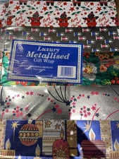 10 Sheets of Vintage Luxury Metallised Christmas Wrapping Paper
