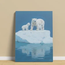Vintage Polar Bear Cub Ocean Oil Painting Living Room Backdrop Canvas Prints