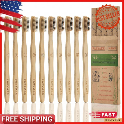 Bamboo Toothbrushes 10 Pack Biodegradable Soft Medium Charcoal Bristles