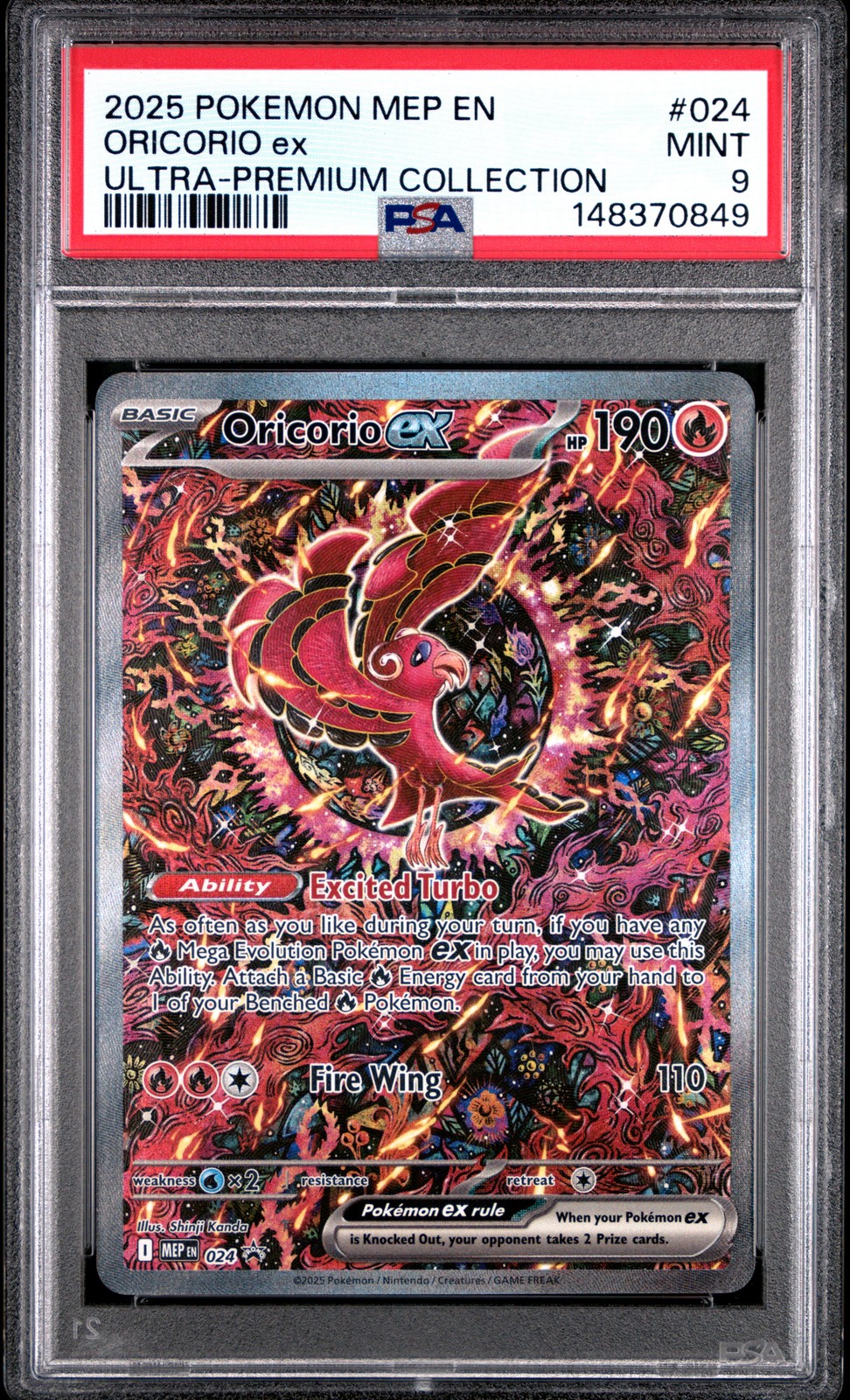 2025 POKEMON MEP EN-ME BLACK STAR PROMO #024 ORICORIO EX PSA 9