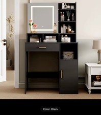 LED Vanity Dressing Table with Mirror Lights Drawer Storage Desk Black White