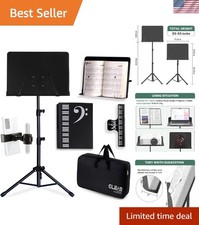 Folding All-in-One Music Stand with Height Adjustment Spacious Tray - Black