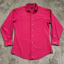 Arrow Button Up Dress Shirt Pink Polplin Fitted Wrinkle Free Men's 15.5 32/33