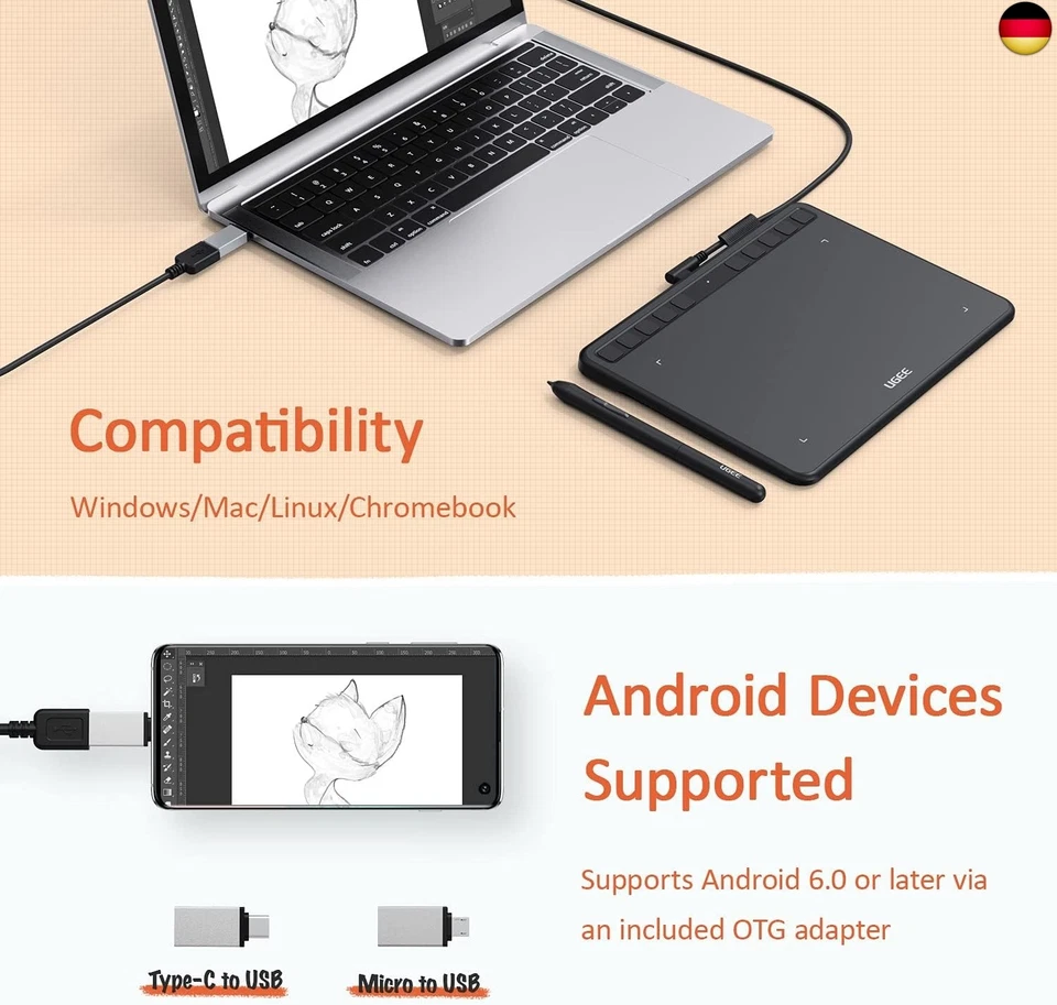 UGEE S640 Grafiktablett für PC 6.3 X 4 Inch, Dital zeichenpad mit Stift 8192 - Bild 4 von 4