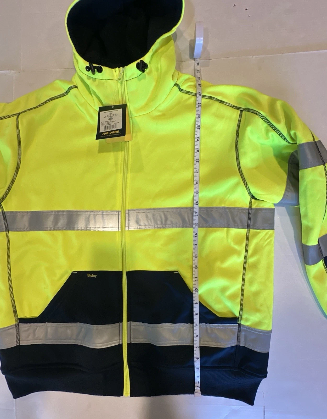 Bisley Workwear Jacket Hooded Zipper ANSI 107 R Class 3 Yellow Navy Reflect 2XL - product detail image 10