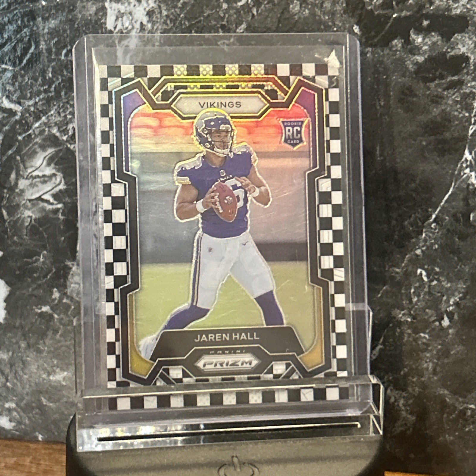 2023 Panini Prizm Black and White Checker Jaren Hall RC #367 Minnesota Vikings