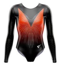 Crescendo Orange Competition Long Sleeve Girls Gymnastics Leotard
