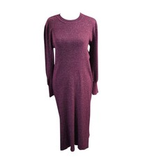 LOFT Burgundy Metallic Ribbed Knit Midi Dress Long Sleeve Women’s Large