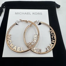 Michael Kors Jewelry Rose Gold Hoop Earrings Michael Kors Spell Out Round Hoops