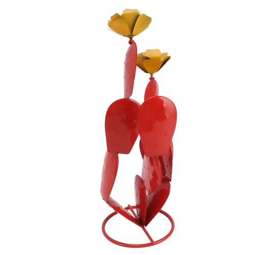 (Red)Metal Prickly Pear Cactus With Flowers Iron Rustic Cactus Statue New - Picture 1 of 12