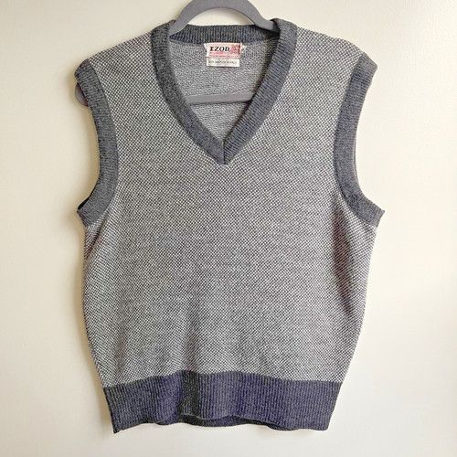 Izod, Vintage 1960s Men's Izod Sweater Vest Acrylic USA Made Gray White Knit Small