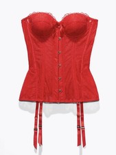 Savage X Fenty Red Lace Bustier Corset Top XL Underwire Hook Front Lingerie