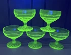 Vintage Block Optic Low Sherbet Footed Green Uranium Depression Glass Set of 5