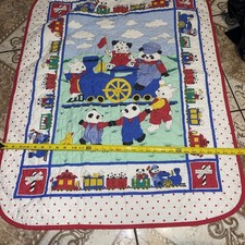 Baby Quilt Blanket Vintage Trains Bears Bunnies Family Crib Silk Back