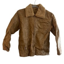Vintage Rainbow West Faux Suede Sherpa-Lined Jacket Womens 8/10 Tan Zip-Up Warm