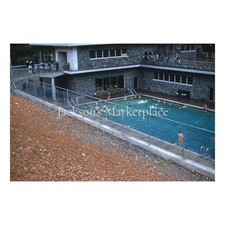 Radium Hot Springs 1954 Aquacort Swimming Pool Swimmers Red Border Color Slide