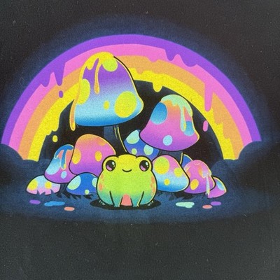 TeeTurtle Women s Black Frog Rainbow Drip Mushroom Graphic T-Shirt SS M