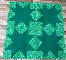 Quilt Block Top Lap Throw Table Top Sofa Pillow  32" x 33" Green Stars
