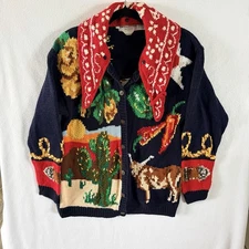 VINTAGE 1990s L THE EAGLE'S EYE TEXAS THEME WESTERN SWEATER,REMOVEABLE COLLAR