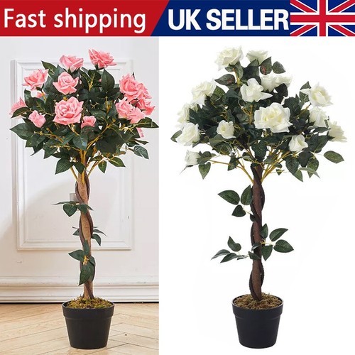 Large Artificial Rose Flower Tree in Pot Indoor Outdoor Fake Plant Home Decor - Picture 4 of 14