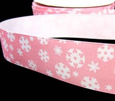 5 Yards Christmas Pink White Snowflake Grosgrain Ribbon 1.5"W