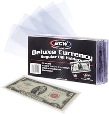 50 BCW Regular Currency Banknotes Sleeves Modern US Size Notes Holder Semi Rigid